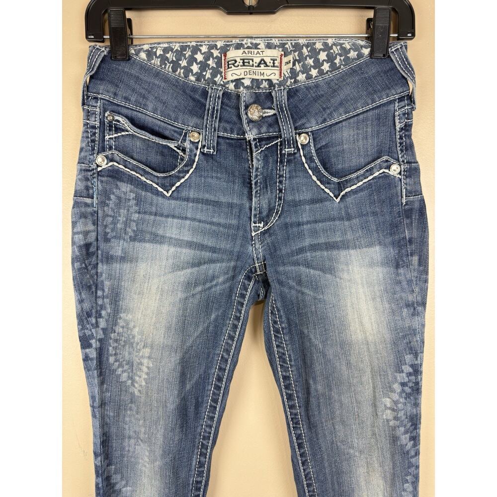 ARIAT R.E.A.L. Skinny Jeans Women’s 26R Low Rise Denim Frayed Hem Blue - Picture 3 of 16